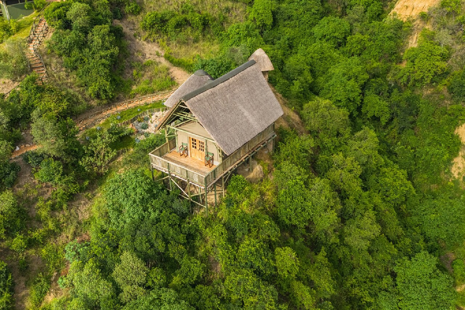 An aerial view of Kikorongo Safari Lodge, Queen Elizabeth National Park