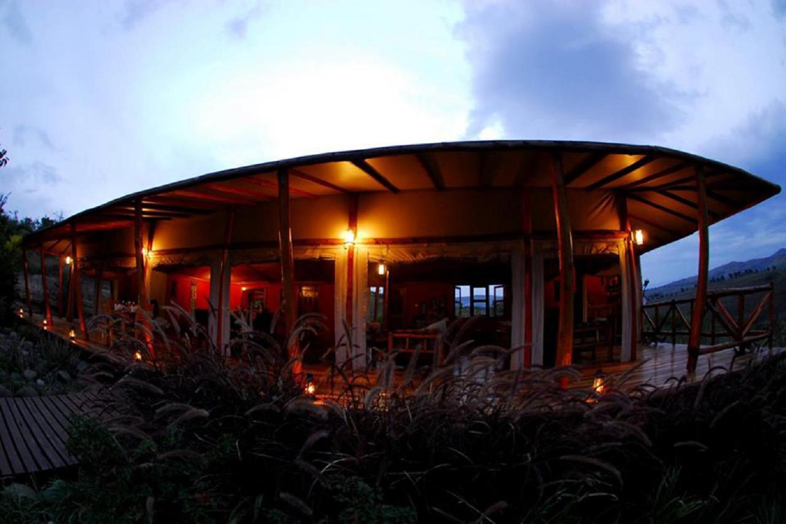 Night view of Marafiki Safari Lodge, Queen Elizabeth National Park