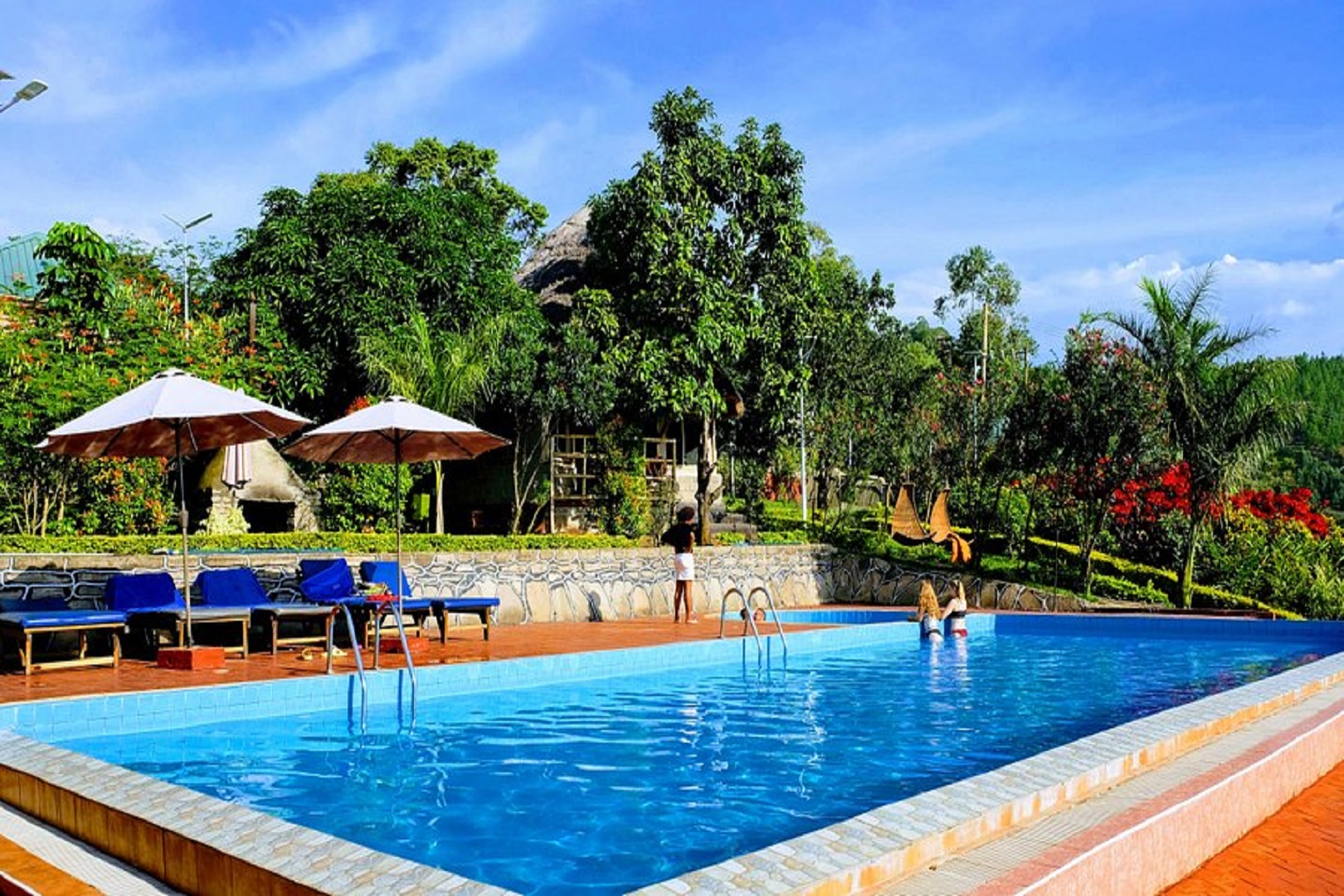 Swimming pool side at Parkview Safari Lodge, Queen Elizabeth National Park