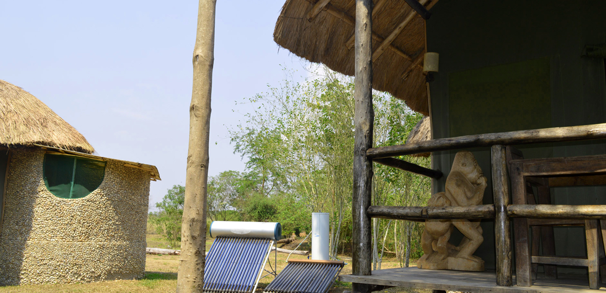 A rear view of one of the cottages at Ishasha Ntungwe River Camp, Queen Elizabeth National Park