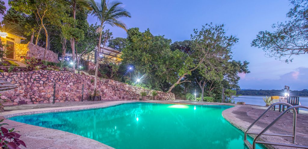 Swimming pool evening view at Jacana Safari Lodge, Queen Elizabeth National Park